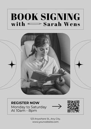 Book Signing Announcement with Author Poster Design Template