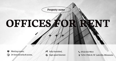 Offices For Rent, Black White Ad Facebook AD tervezősablon