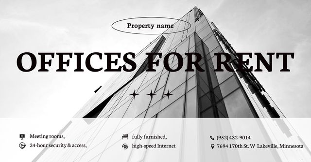 Offices For Rent, Black White Ad Facebook AD Design Template