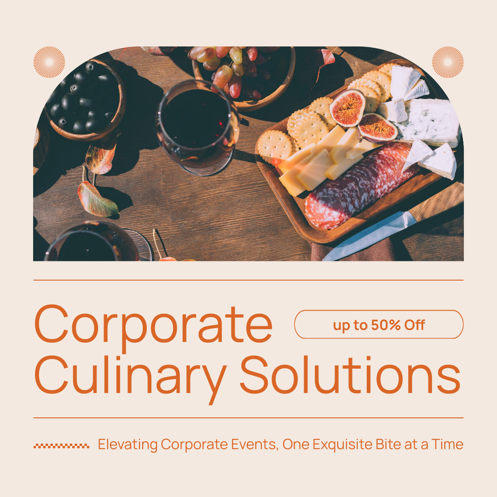 Services of Corporate Catering with WIneglasses on Table Instagram AD Tasarım Şablonu