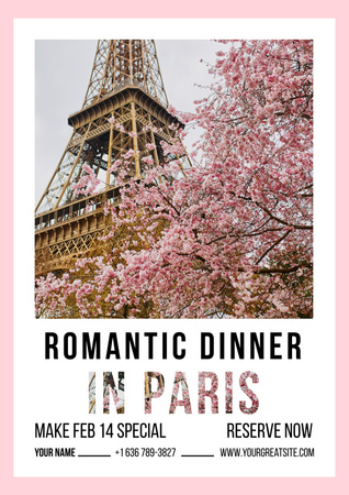 Offer of Romantic Dinner in Paris on Valentine's Day Poster Design Template