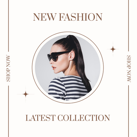 Plantilla de diseño de New Fashion Collection Announcement with Woman in Black Sunglasses Instagram 