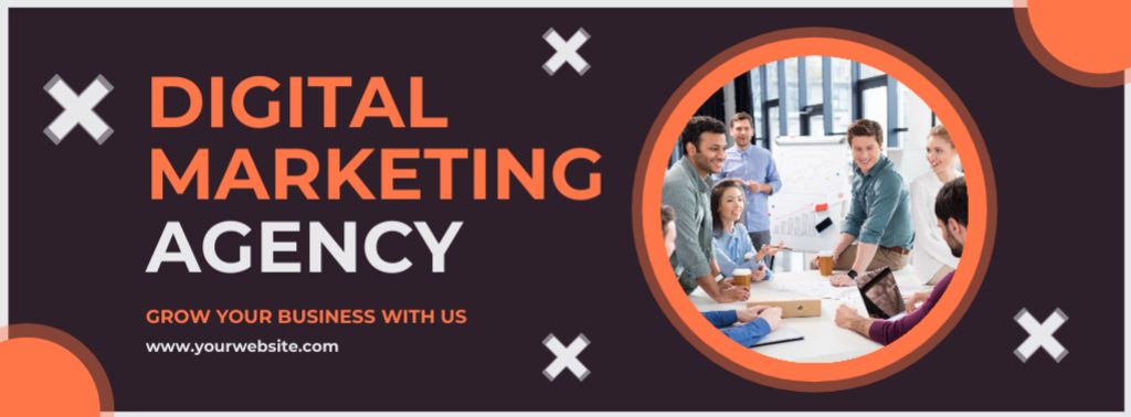 Modèle de visuel Employees of Digital Marketing Agency at Meeting - Facebook cover