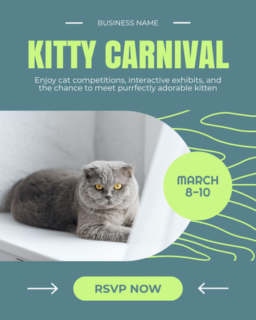 Invitation to Cat Show on Blue Instagram Post Vertical Design Template
