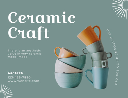Template di design Artigianato in ceramica con offerta di tazze colorate Thank You Card 5.5x4in Horizontal
