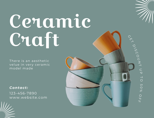 Handmade Ceramic Mugs Thank You Card 5.5x4in Horizontal – шаблон для дизайна