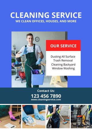 Cleaning service offer with man in Uniform Flayer Modelo de Design