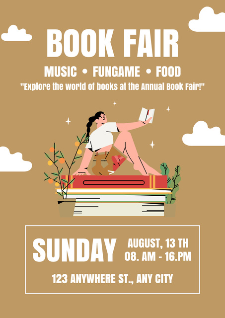 Book Fair Ad on Beige Poster Design Template