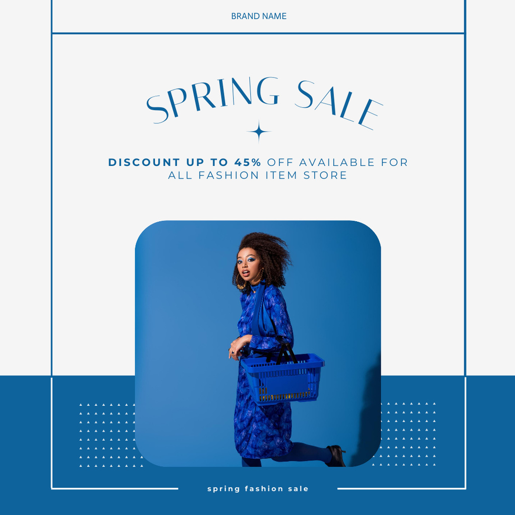 Template di design Spring Sale with Stylish African American Woman in Blue Instagram AD