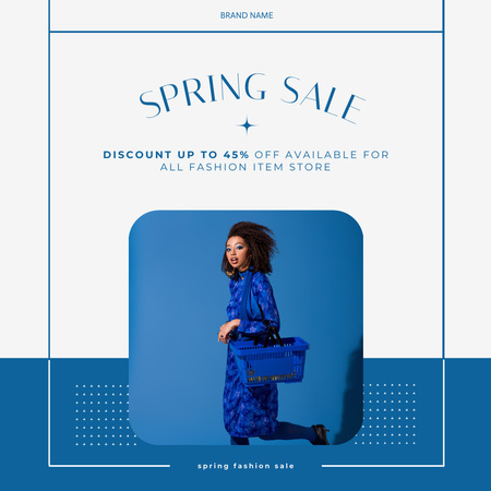 Designvorlage Spring Sale with Stylish African American Woman in Blue für Instagram AD