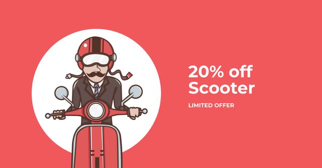 Ontwerpsjabloon van Facebook AD van Scooter Sale with Man on Motorbike in Red