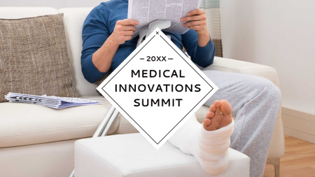 Man with Broken Leg reading Newspaper FB event cover Design Template