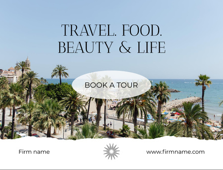 Plantilla de diseño de Travel Agency Services Offer With Beautiful Ocean Beach View Postcard 4.2x5.5in 
