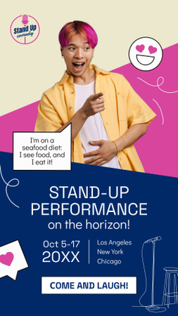 Anúncio de performance stand-up de comediante popular Instagram Video Story Modelo de Design