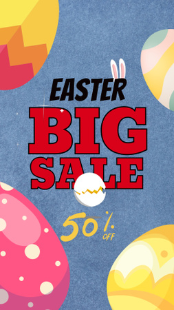 Easter Big Sale Ad with Colorful Eggs Instagram Video Story Design Template