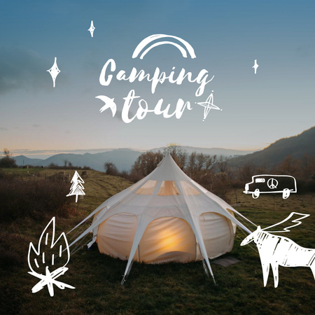 Platilla de diseño Camping Tour Announcement with Cozy Tent on Nature Instagram