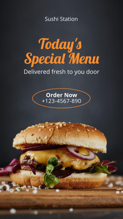 Platilla de diseño Fast Food Special Menu with Tasty Burger Instagram Video Story