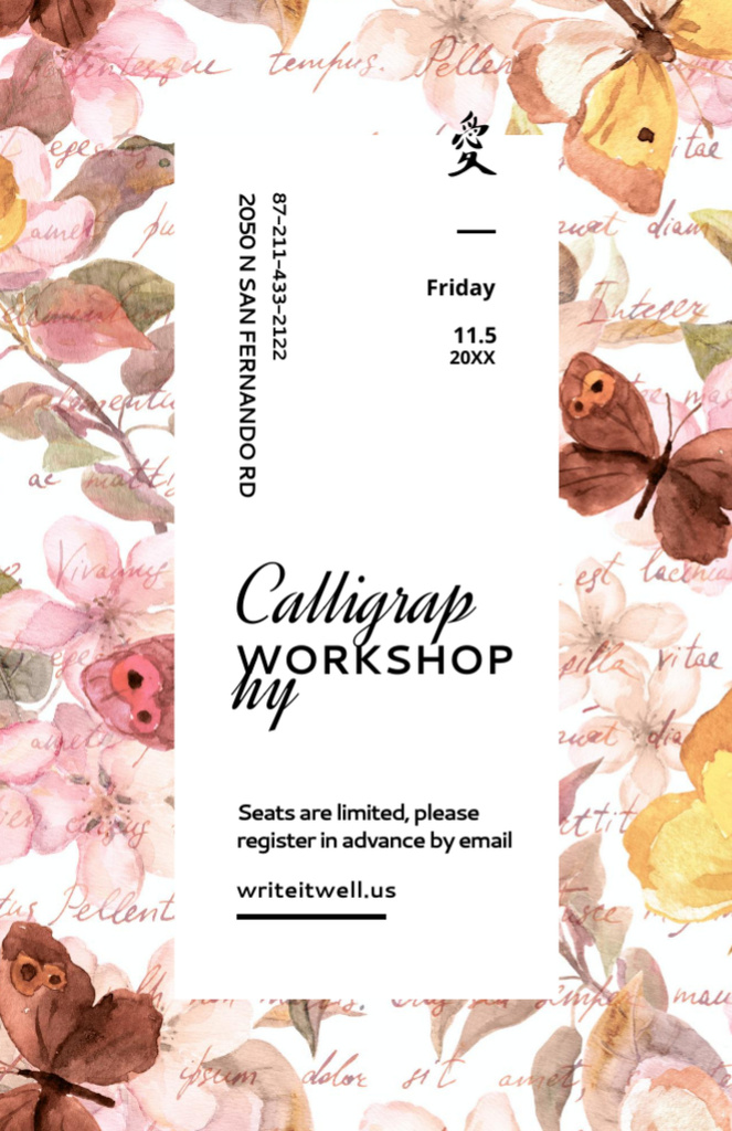 Invitation to Calligraphy Workshop Flyer 5.5x8.5inデザインテンプレート