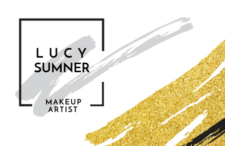 Makeup Artist Services Ad with Golden Paint Smudges Business Card 85x55mm Design Template