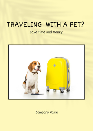 Beagle Dog Sitting near Yellow Suitcase Flayer Tasarım Şablonu