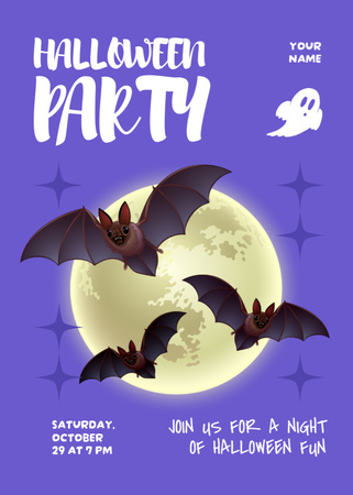 Halloween Party Announcement with Bats and Ghosts Invitation Design Template