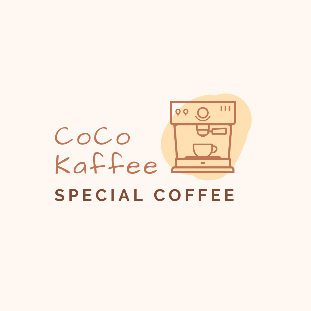 Cafe Ad with Coffee Machine Illustration Logo Design Template