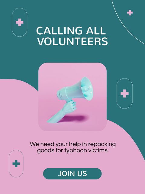 Volunteer Search Announcement with Illustration of Megaphone Poster US Πρότυπο σχεδίασης
