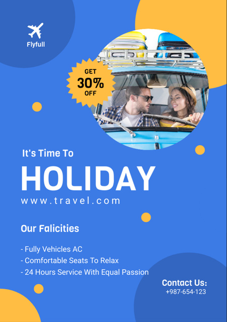 Young Couple Traveling by Car on Holiday Flyer A7 Modelo de Design