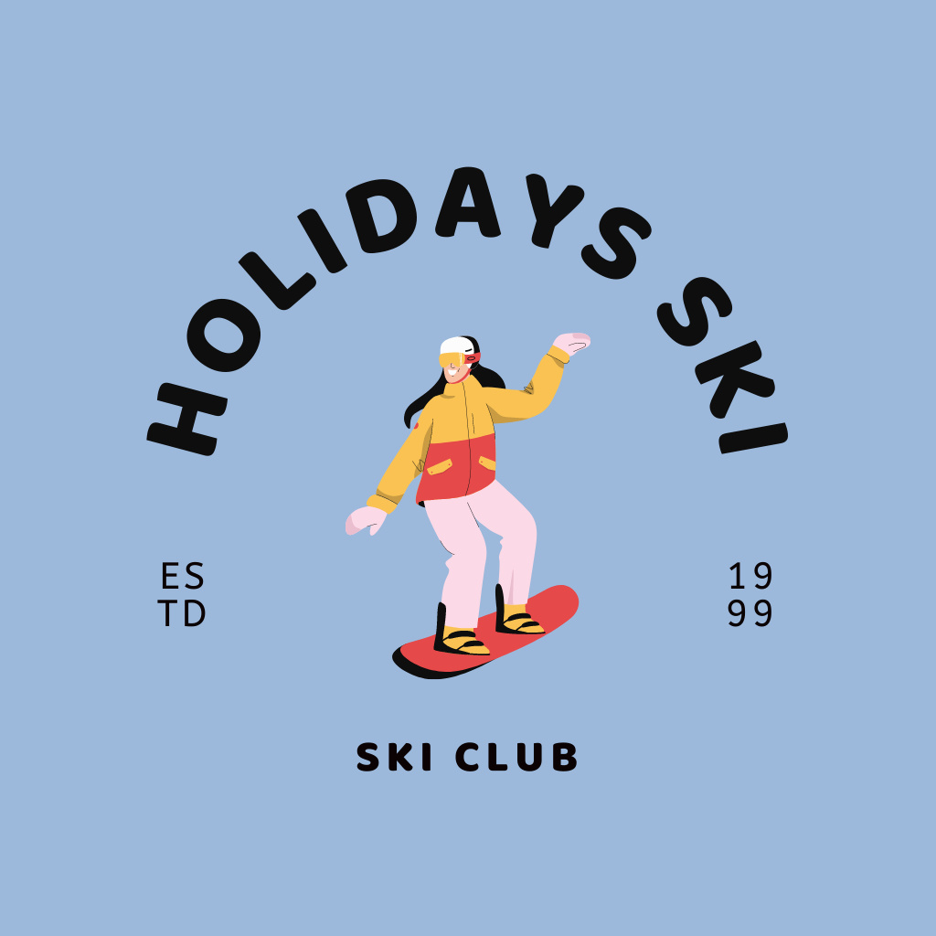 Ontwerpsjabloon van Logo van Athlete Riding Snowboard With Ski Club Promotion