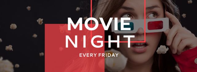 Movie Night Announcement with Woman in 3d Glasses Facebook coverデザインテンプレート