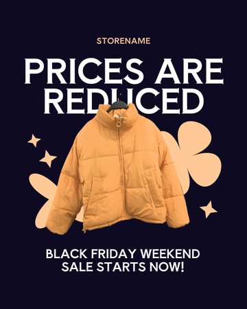 Black Friday Sale of Down Jackets Instagram Post Vertical Design Template