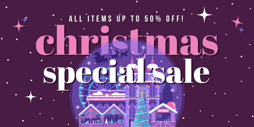 Fairy-Tale Winter Townscape on Christmas Sale Twitterデザインテンプレート