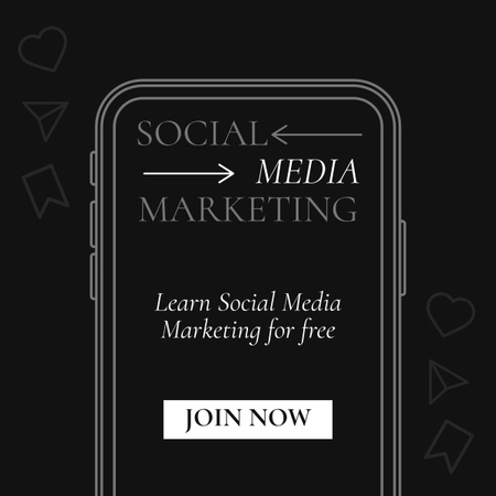 Siyah Üzerine Ücretsiz SMM Eğitim Reklamı LinkedIn post Tasarım Şablonu