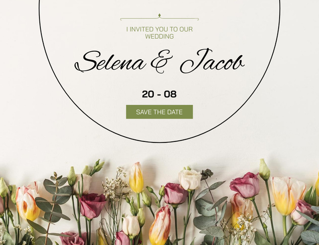Wedding Celebration Announcement with Floral Style Invitation 13.9x10.7cm Horizontal Šablona návrhu
