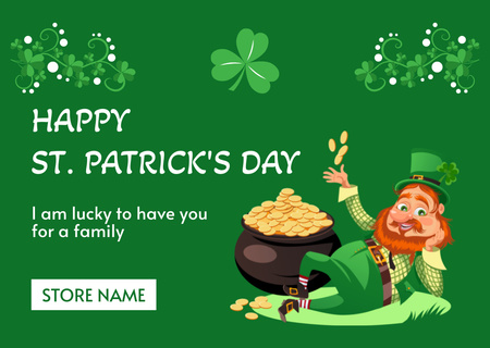 Radiant St. Patrick's Day Salutation With Leprechaun Card Design Template
