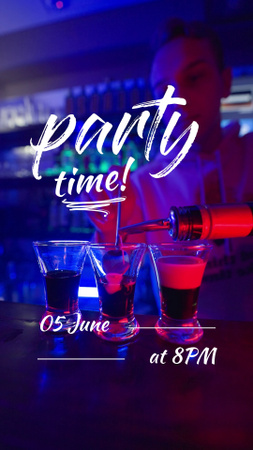 Designvorlage Neon-Partyzeit in der Bar mit kostenlosen Begrüßungsgetränken für TikTok Video