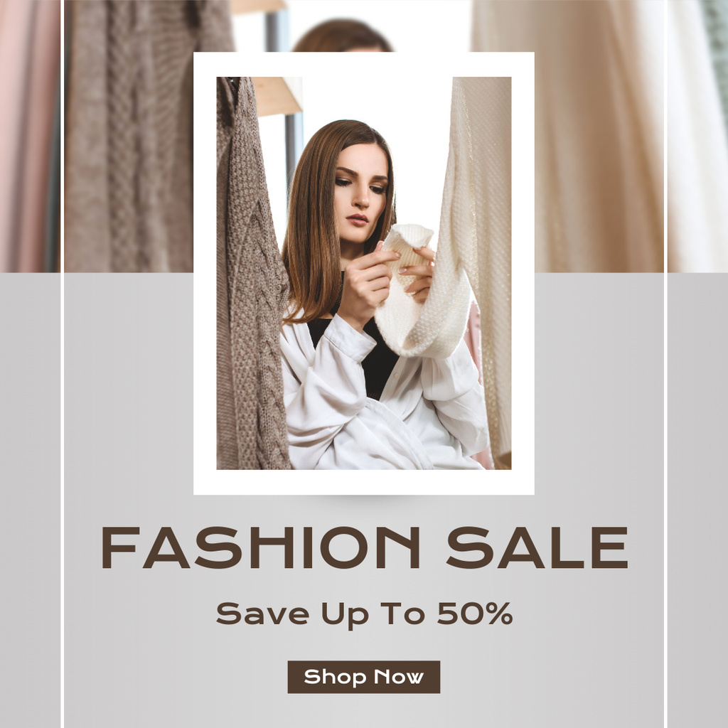 Platilla de diseño Female Wear Fashion Sale with Young Lady in White Instagram