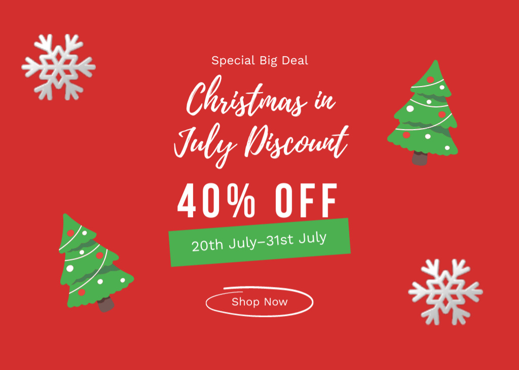 Szablon projektu Exciting Christmas in July Sale Ad on Red Flyer 5x7in Horizontal