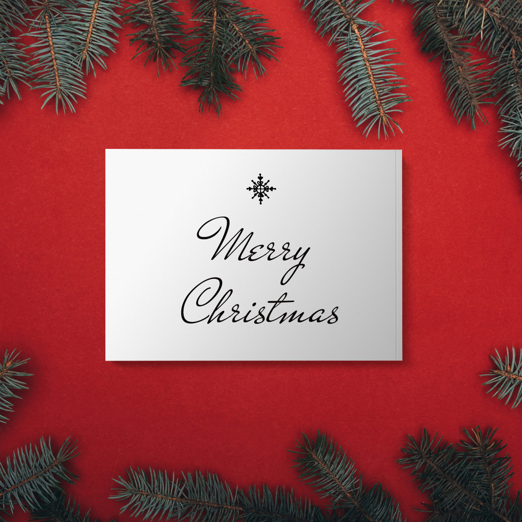 Merry Christmas Greeting with Branches in Red Instagram Design Template