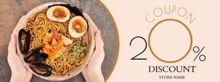 Discount For Dish With Noodles And Eggs Coupon Design Template