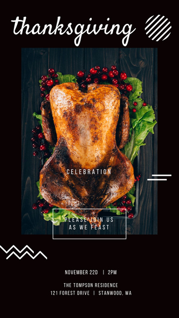 Designvorlage Thanksgiving Invitation Roasted Whole Turkey für Instagram Story
