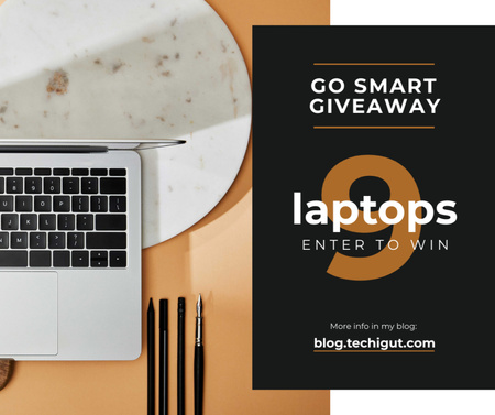 Giveaway Offer with Laptop on table Facebook Design Template