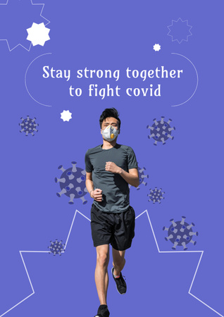 Viruses and stars surrounding running man in mask Poster Design Template