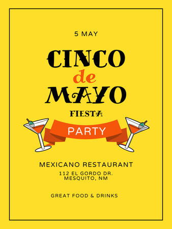 Cinco de Mayo Fiesta Invitation with Cocktail Glasses Poster US Design Template