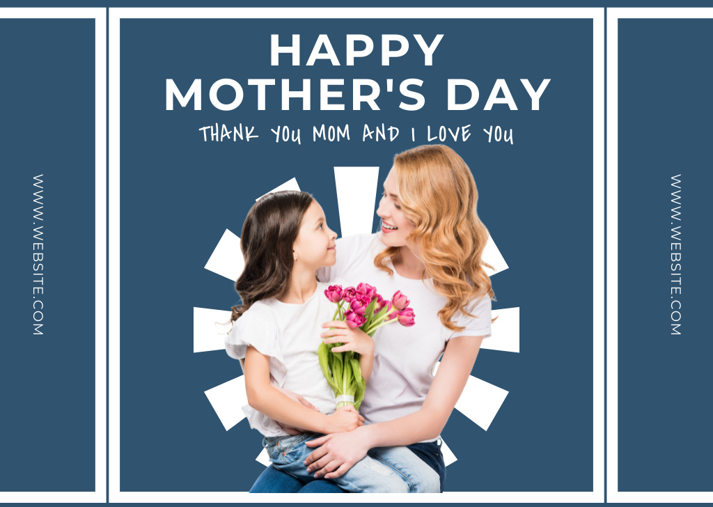 Cute Mother's Day Greeting with Mom and Daughter Card Design Template