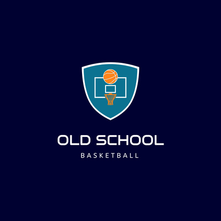 Basketball Sport Club Ad with Ball in Basket Logo Design Template