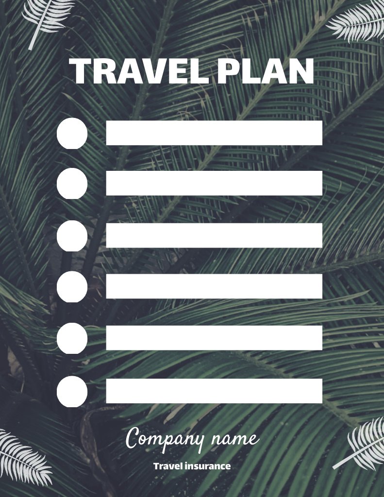 Designvorlage Travel Planner with Palm Branches für Notepad 8.5x11in