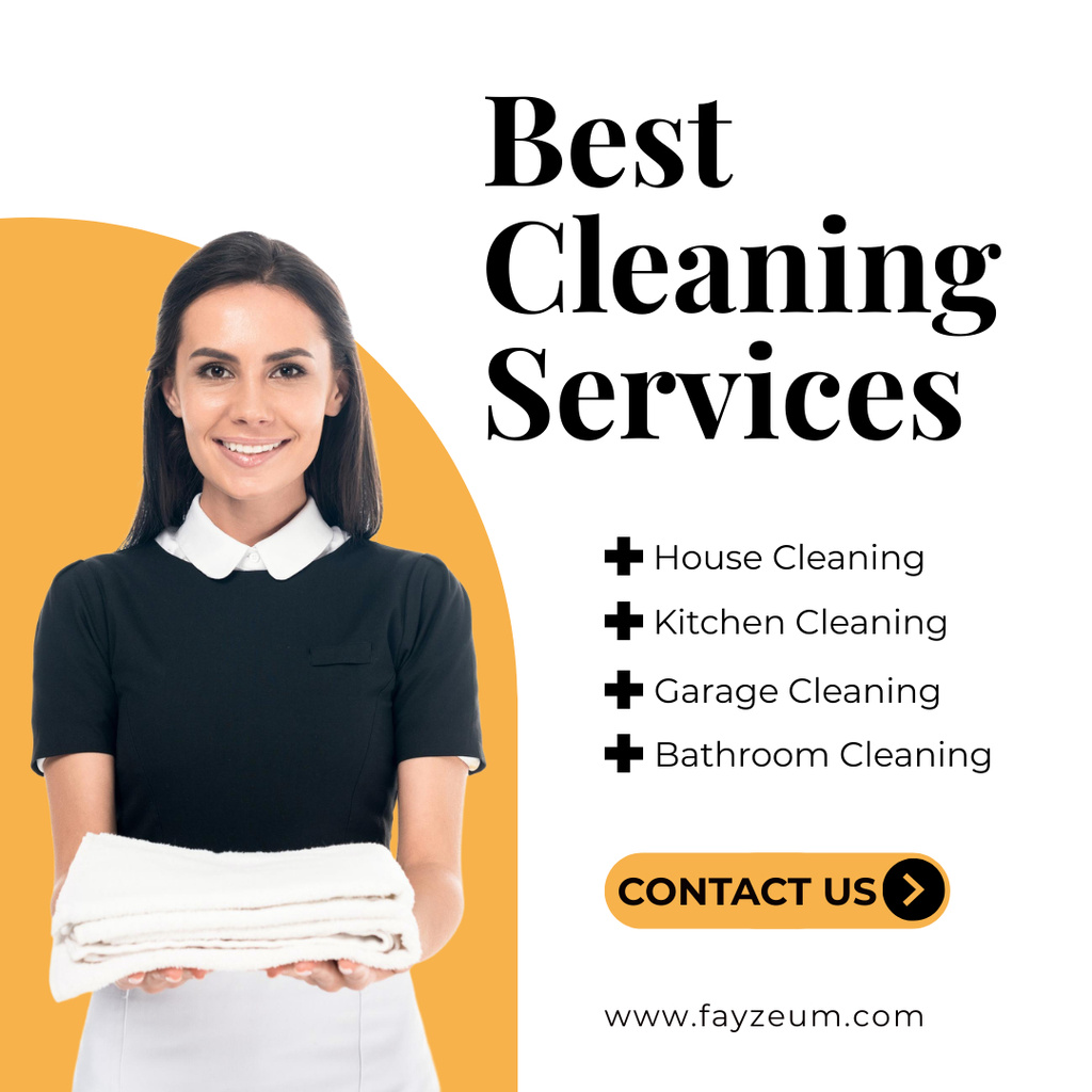 Clearing Services Offer with Smiling Maid Instagram AD Tasarım Şablonu