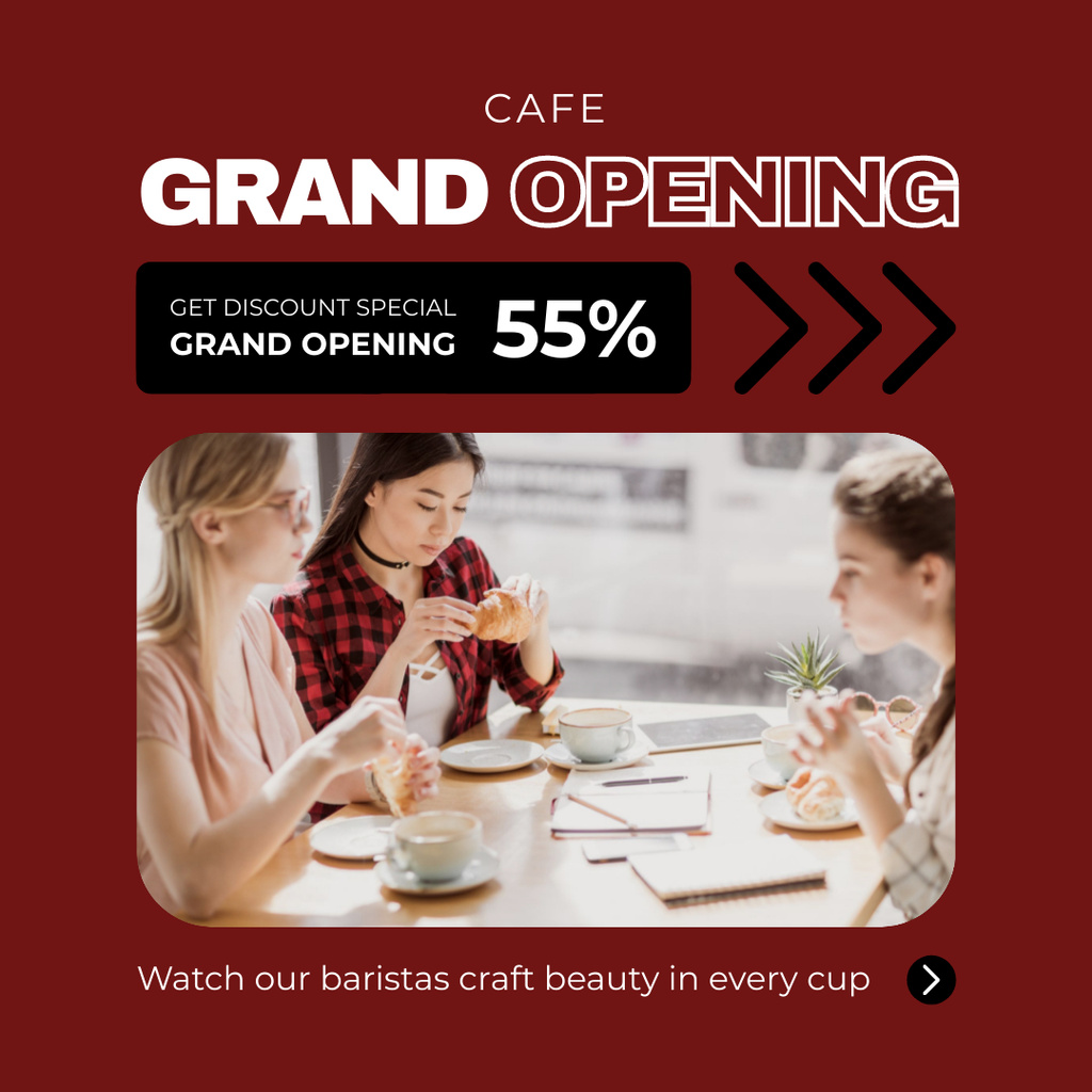 Ontwerpsjabloon van Instagram AD van Sophisticated Cafe Grand Opening With Discount Offer