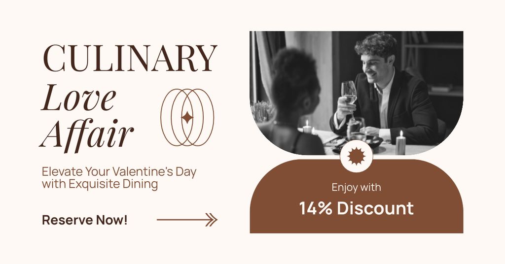 Exquisite Dinner For Couples With Discount Due Valentine's Day Facebook AD Design Template